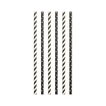 Pailles en papier Noir/Blanc Mix 19.7cm 20pcs