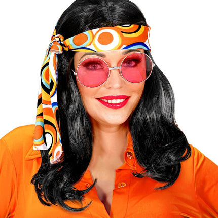 Perruque Disco 70S noire avec bandeau