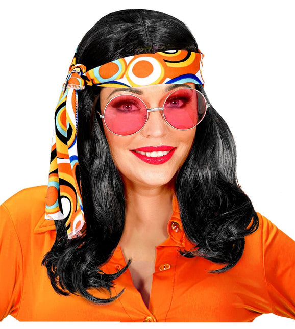 Perruque Disco 70S noire avec bandeau