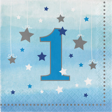 Serviettes de table bleues 1 an étoiles 33cm 16pcs