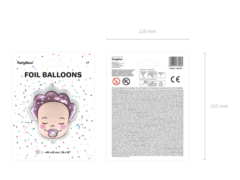 Ballon à l'hélium tête bébé fille vide 45cm