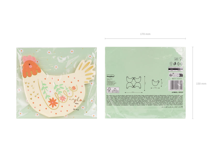 Serviettes de table Coq 16cm 20pcs