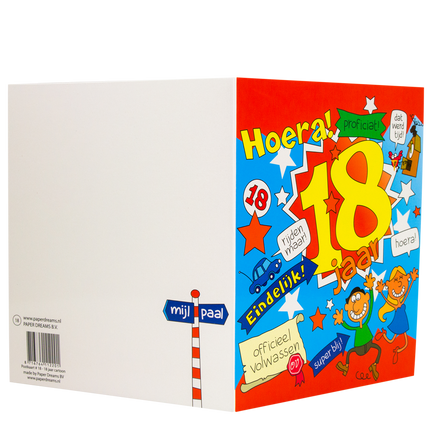 Carte d'anniversaire 18 ans Dessin animé 16.5cm