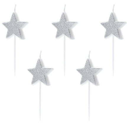 Bougies argentées étoiles 3.5cm 5pcs