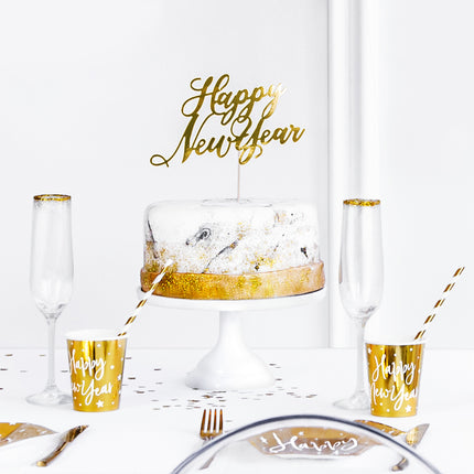Décor de gâteau Bonne année doré 24cm