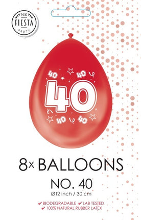 Ballons rouges 40 ans métallisés double face 30cm 8pcs