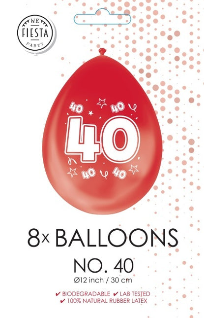 Ballons rouges 40 ans métallisés double face 30cm 8pcs