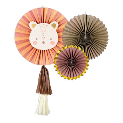 Eventails en papier Lion 3pcs
