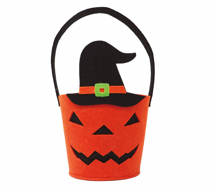 Panier d'Halloween Chapeau de sorcière citrouille 25cm