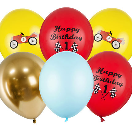 Ballons Happy Birthday Race Mix 30cm 6pcs