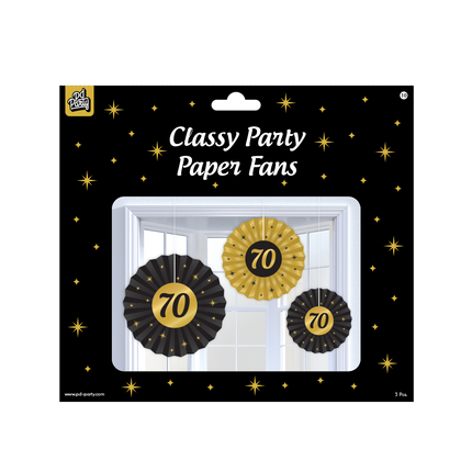 Eventails en papier 70 ans Set 20-40cm 3 pièces