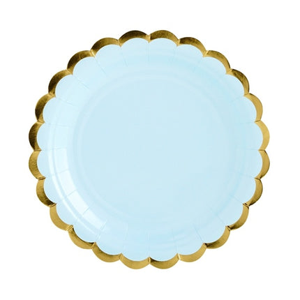 Assiettes en carton bleu clair or 18cm 6pcs