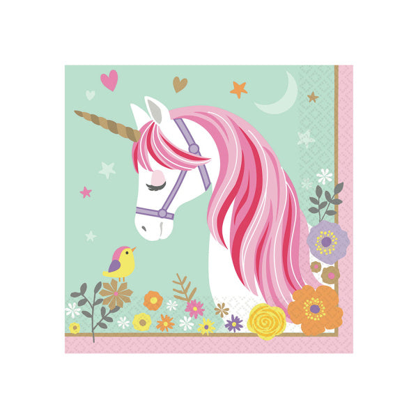 Serviettes de table licorne rose 33cm 16pcs