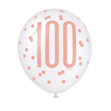 Ballons 100 ans or rose 30cm 6pcs