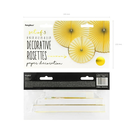 Eventails en papier or jaune clair set 23-40cm 3 pièces