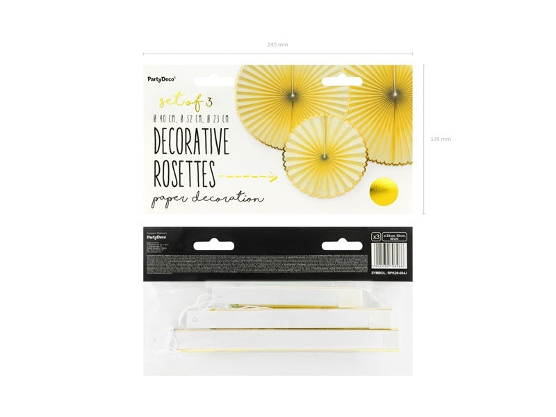 Eventails en papier or jaune clair set 23-40cm 3 pièces