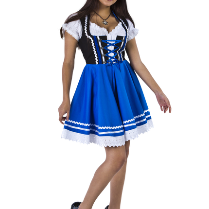 Robe Dirndl Oktoberfest Bleu Blanc Dames 2 Pièces