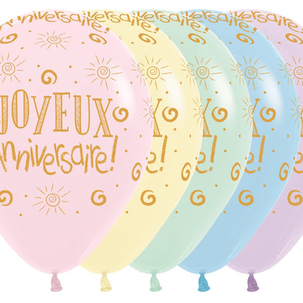 Ballons Joyeux Anniversaire Pastel Matte Mix 30cm 25pcs