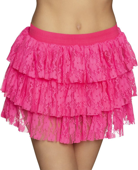 Mini jupe rose à volants en dentelle