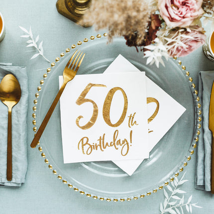 Serviettes 50 ans blanches 33cm 20pcs