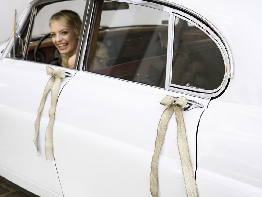 Ensemble de décoration de voiture - nœuds en toile de jute pour mariage