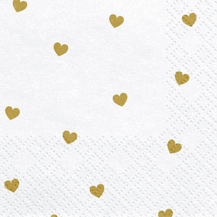 Serviettes blanches Coeurs d'or 33cm 20pcs