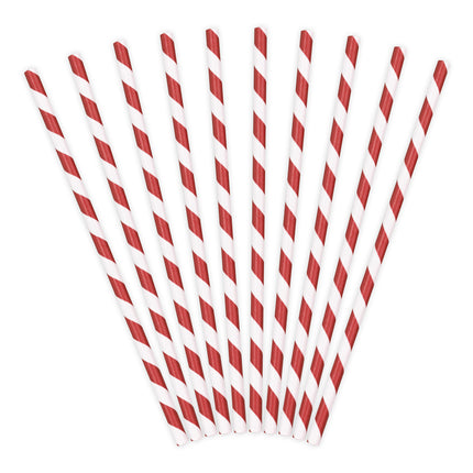 Pailles en papier Rouge Blanc 19.5cm 10pcs