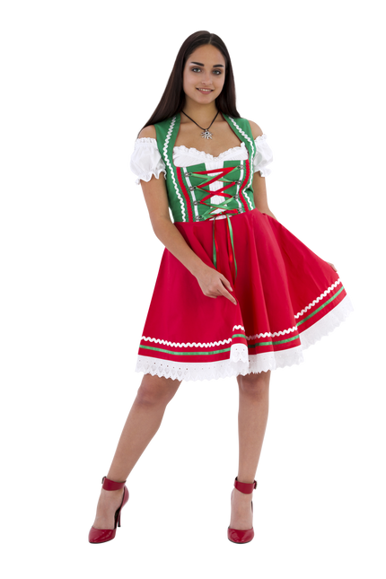Robe Dirndl Oktoberfest Rouge Vert Dames 2 Pièces