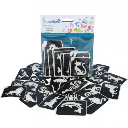 Pochoir de tatouage noir Xl Animaux 24pcs