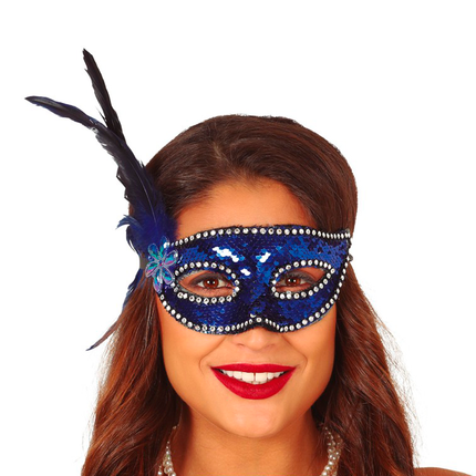 Masque Plumes Bleu Paillettes