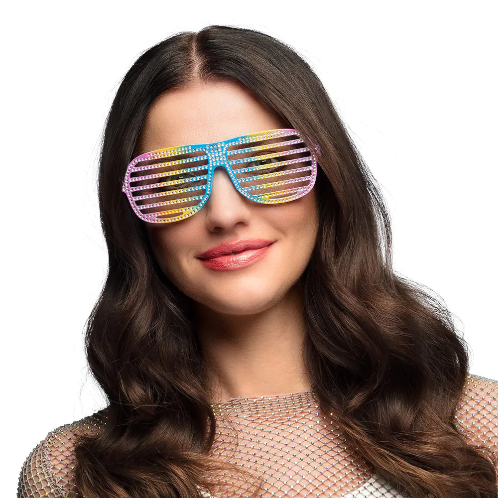 Lunettes arc en ciel rayees pailletees Partywinkel