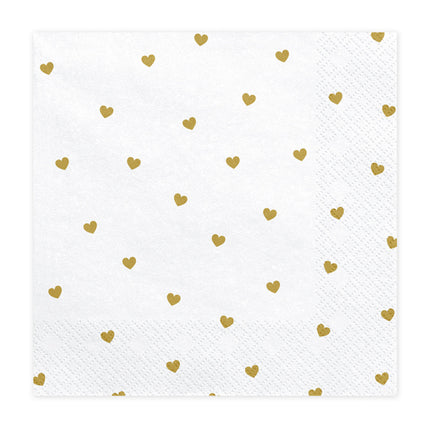 Serviettes blanches Coeurs d'or 33cm 20pcs