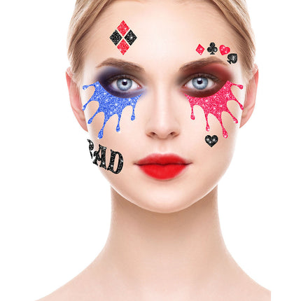 Autocollants pour le visage Harley Quinn Paillettes 20cm