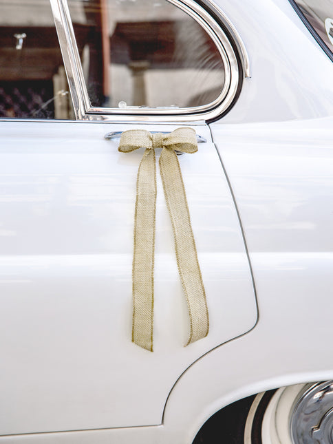 Ensemble de décoration de voiture - nœuds en toile de jute pour mariage