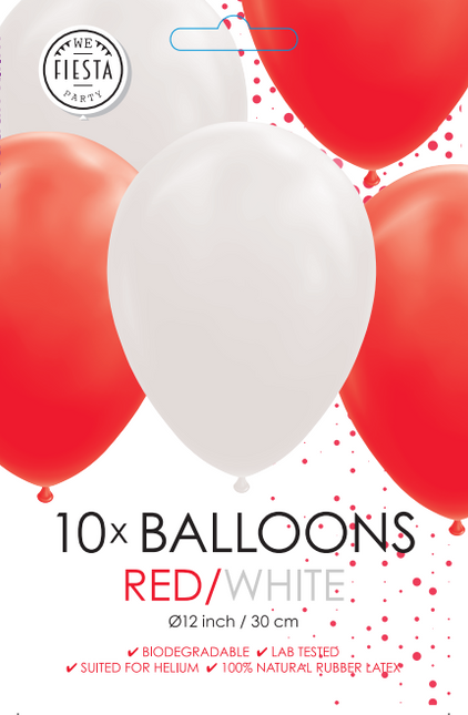 Ballons rouges et blancs 30cm 10pcs