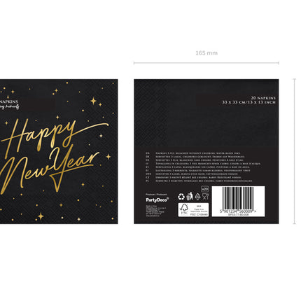 Serviettes de table pour le Nouvel An Noir 33cm 20pcs