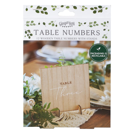 Numéros de table beige en bois 15cm 12pcs