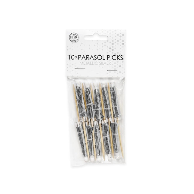 Bâtons de cocktail argentés Parasol 10cm 10pcs