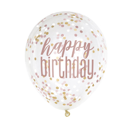 Ballons confettis Happy Birthday Rose Gold 45cm 6pcs