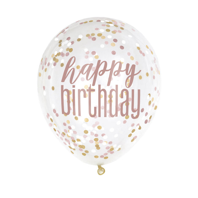 Ballons confettis Happy Birthday Rose Gold 45cm 6pcs