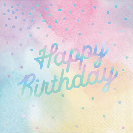 Serviettes de table Happy Birthday Holographic 33cm 16pcs