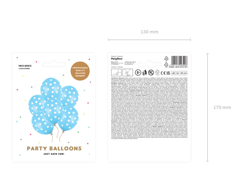 Ballons de baudruche bleu clair à pois blancs 30cm 6pcs