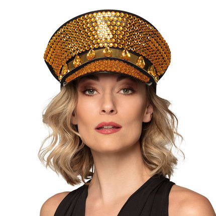 Casquette pailletée d'or