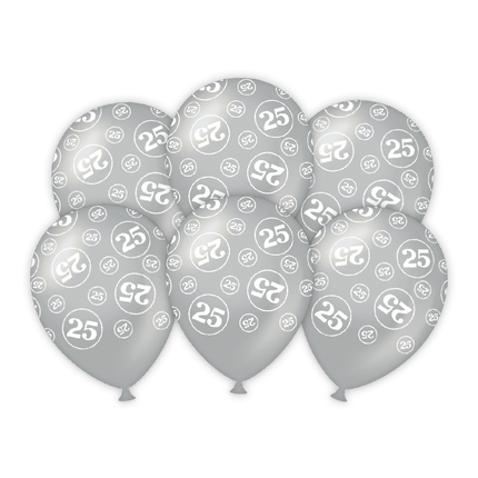Ballons 25 ans argent 30cm 6pcs