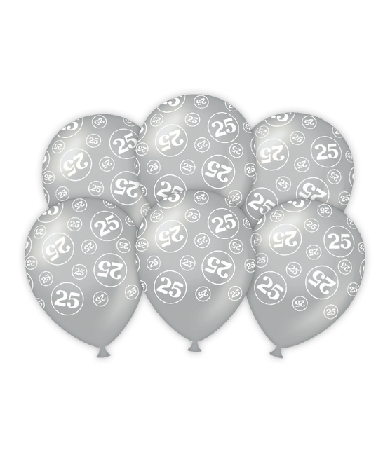 Ballons 25 ans argent 30cm 6pcs