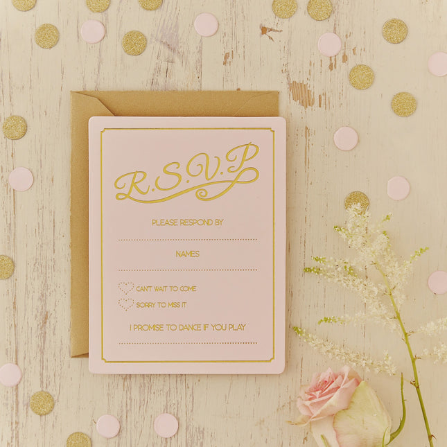 Invitations roses R.S.V.P 12.9cm 10pcs