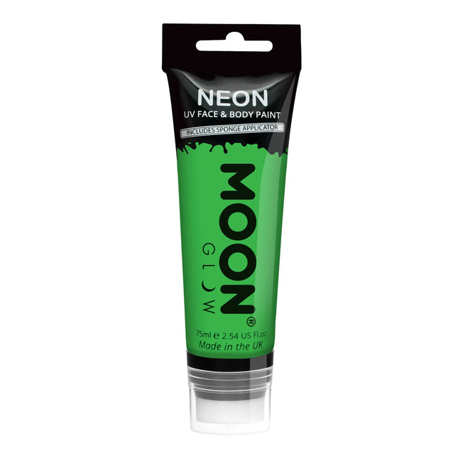 Moon Glow Neon UV Face Paint avec applicateur éponge Vert intense 75ml