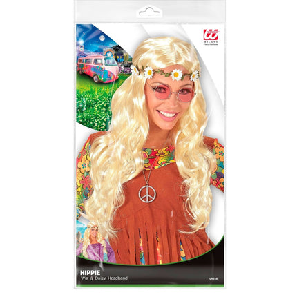 Perruque Hippie 60S Blonde avec bandeau floral