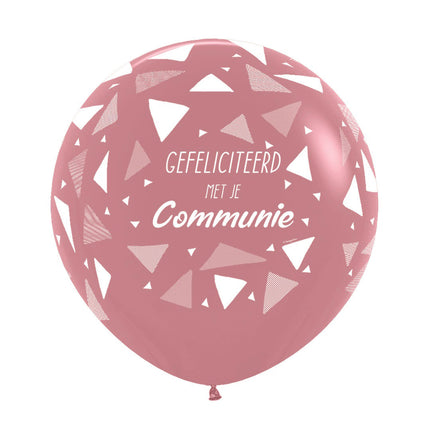 Ballons Félicitations pour ta communion Triangles Bois de rose 61cm 3pcs
