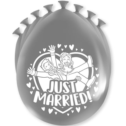 Just Married Balloons Silver 30cm 8pcs